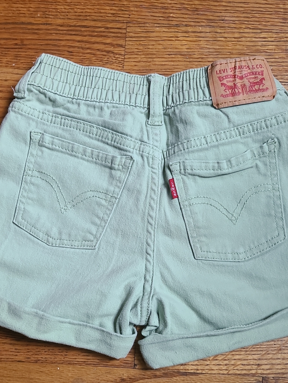 Levi’s Girls Sage Mint Green Elastic Waist Cuffed Denim Shorts